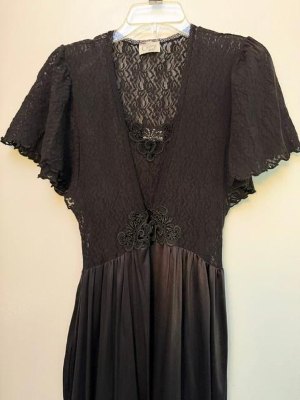 Vintage Black Lace Top and Polyester Skirt Below on Boudoir Robe - Size S - Picture 8 of 8